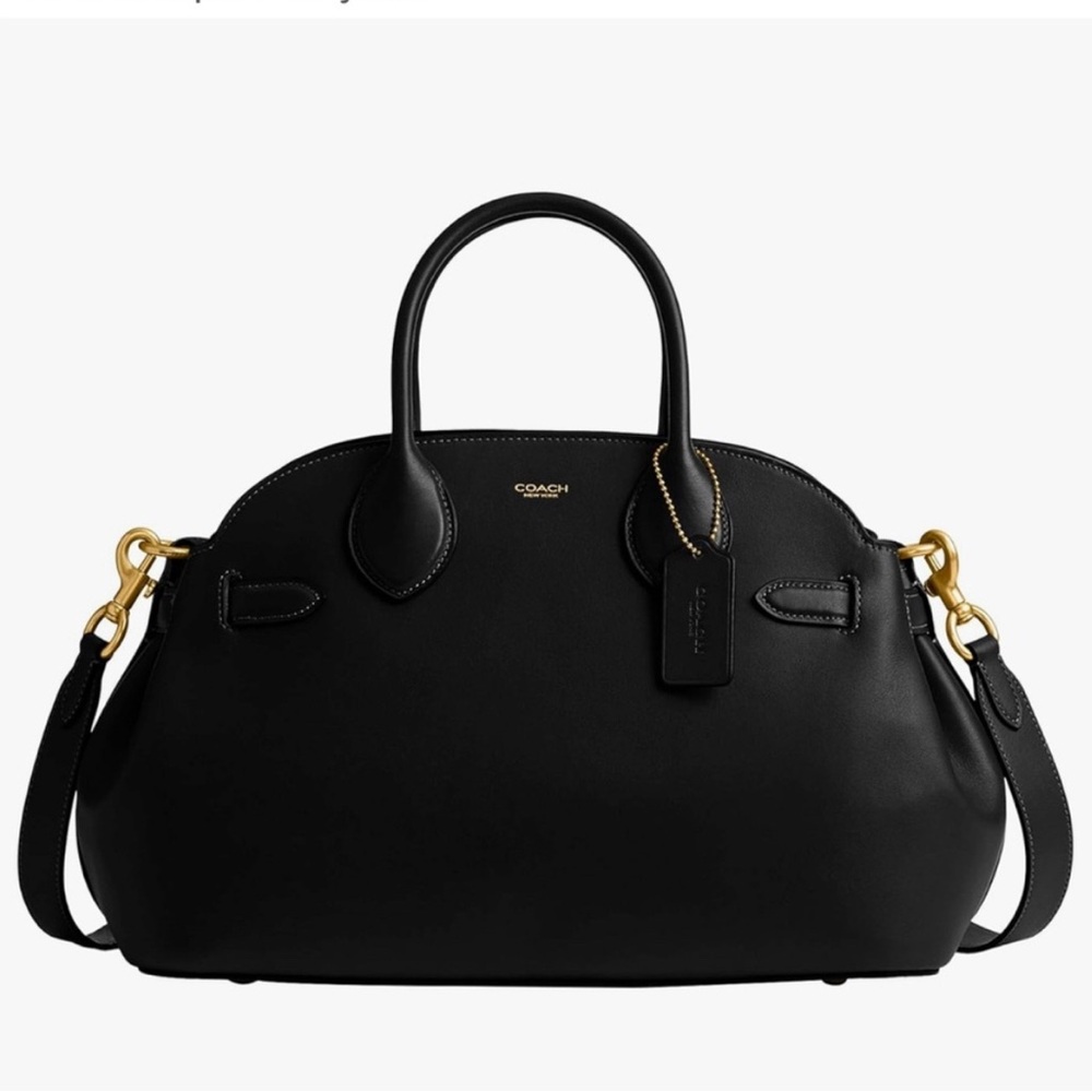 Coach Black Satchel with Textured Leather and Gold Hardware